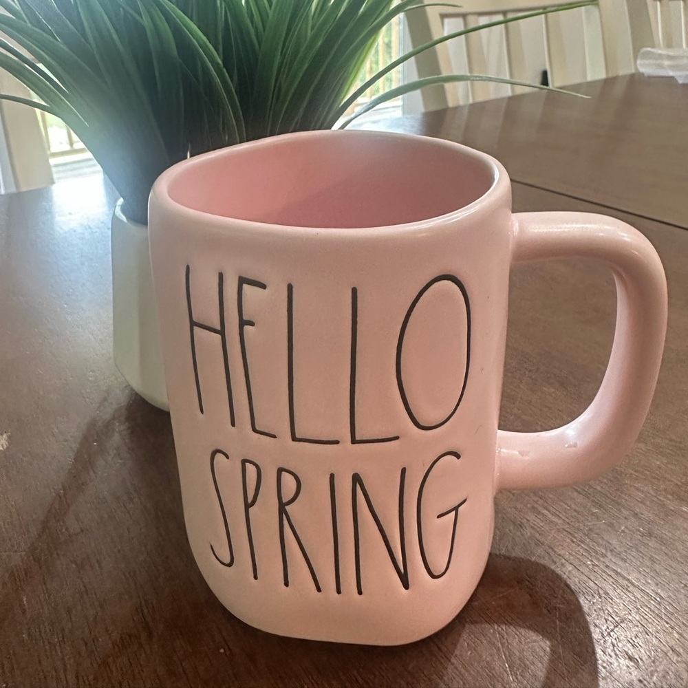 Rae Dunn Pink Ceramic Mug Hello Spring